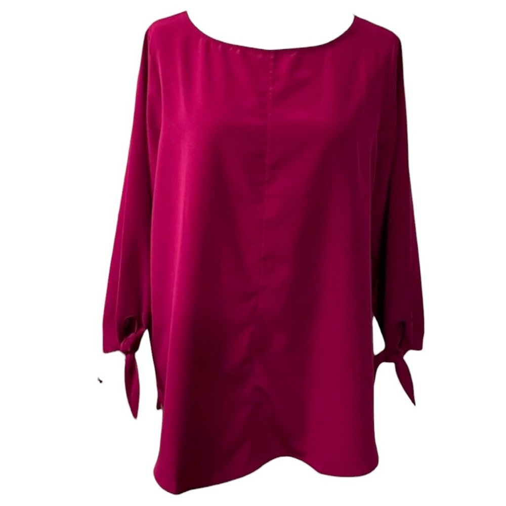 Lands’ End Magenta 3/4 Tie Sleeves Blouse Size 14